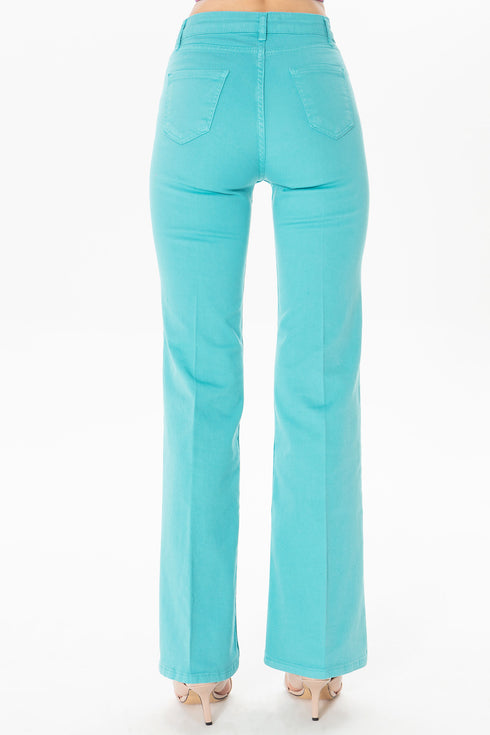 Bootcut Medium Turquoise High Waist Trousers